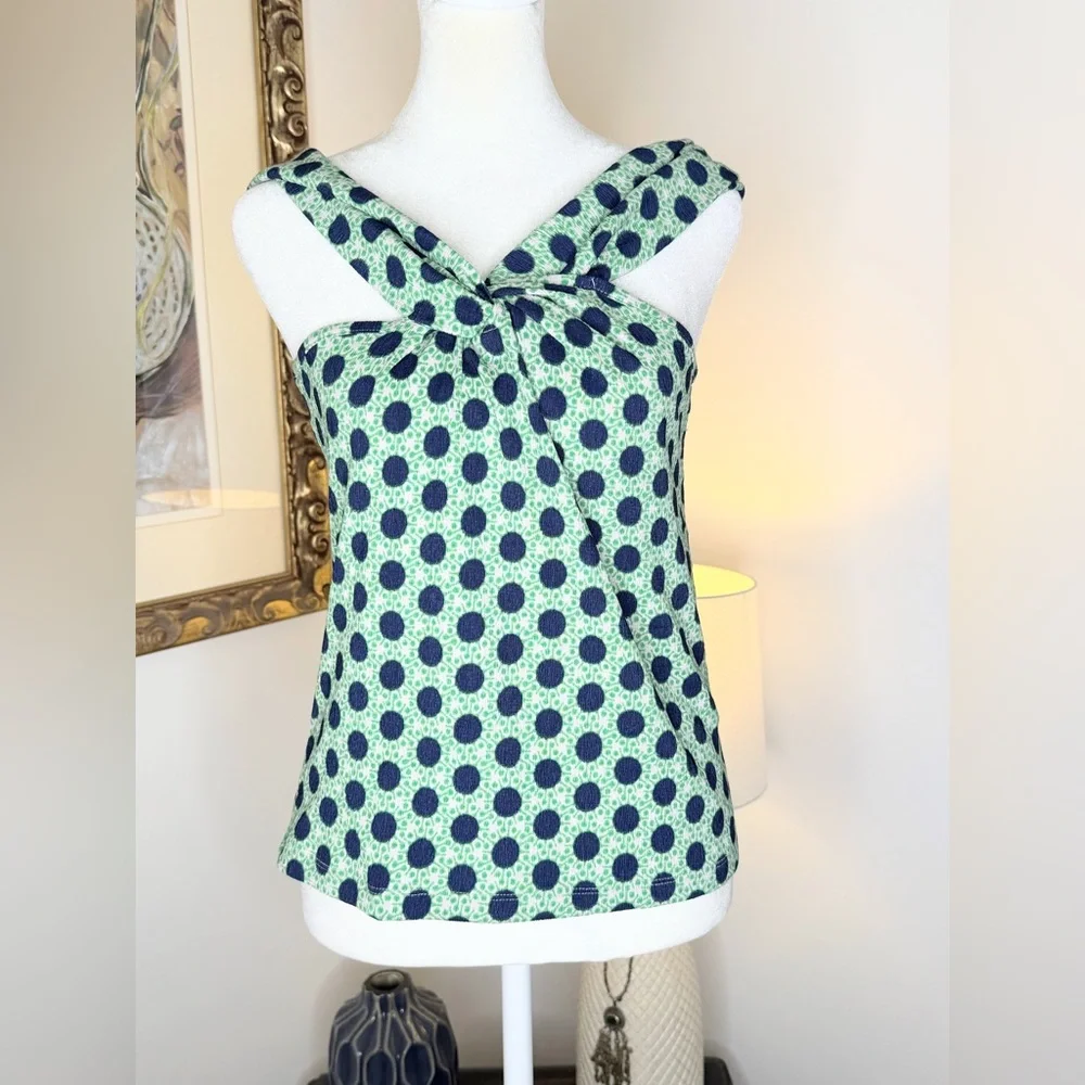 Maeve Anthropologie Green Navy Dot Twist Strap Tank Top Size M NWT - Picture 2 of 12